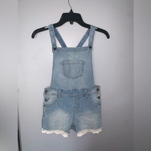 Cat jack girls Light Blue Denim Overalls with Lace Trim